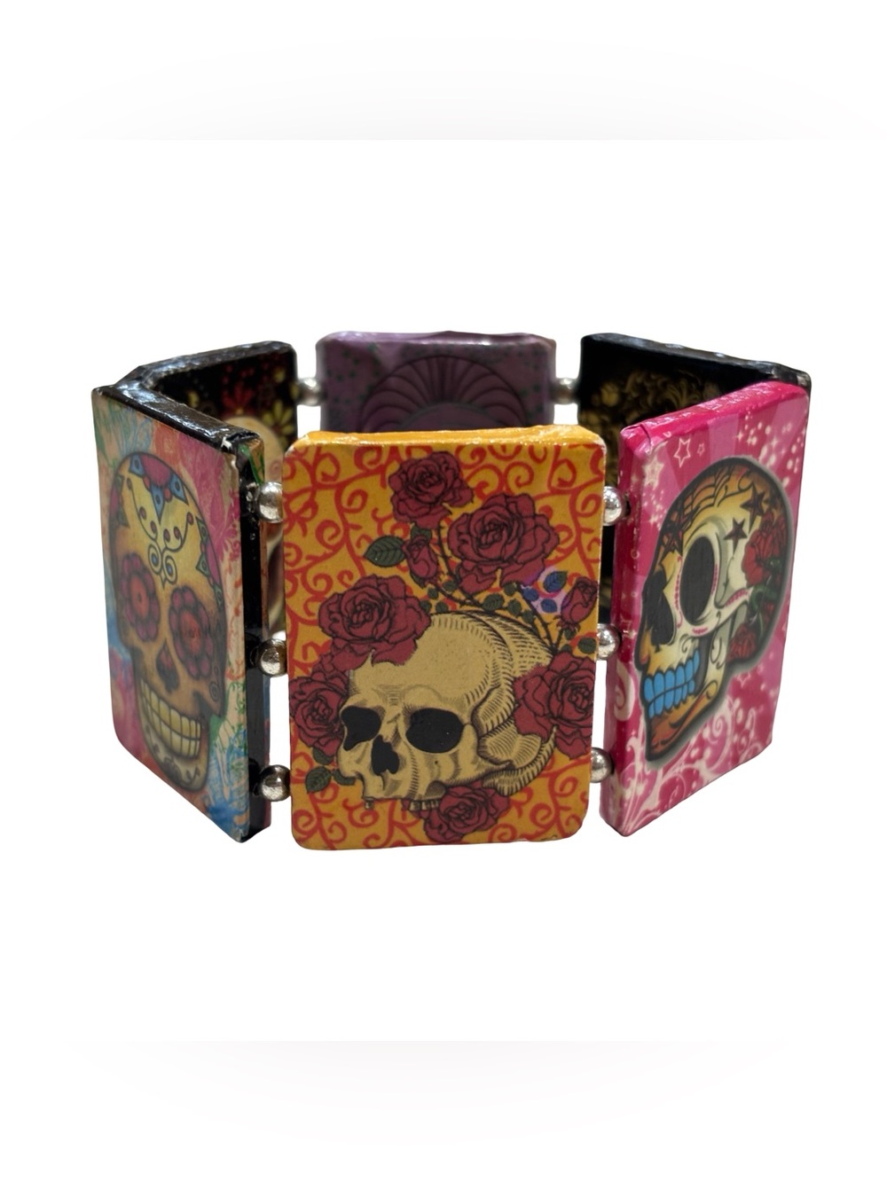 Vintage‎ Day of the Dead Skull Tile Stretch Bracelet
